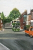 Bus in Woodbridge Road - acrylics on board 38cm x 48cm framed